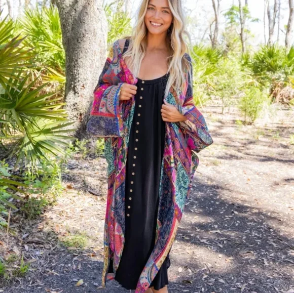 Natural Life Sierra Patchwork Print Duster Size L/XL Boho Multicolor Casual - Picture 2 of 11